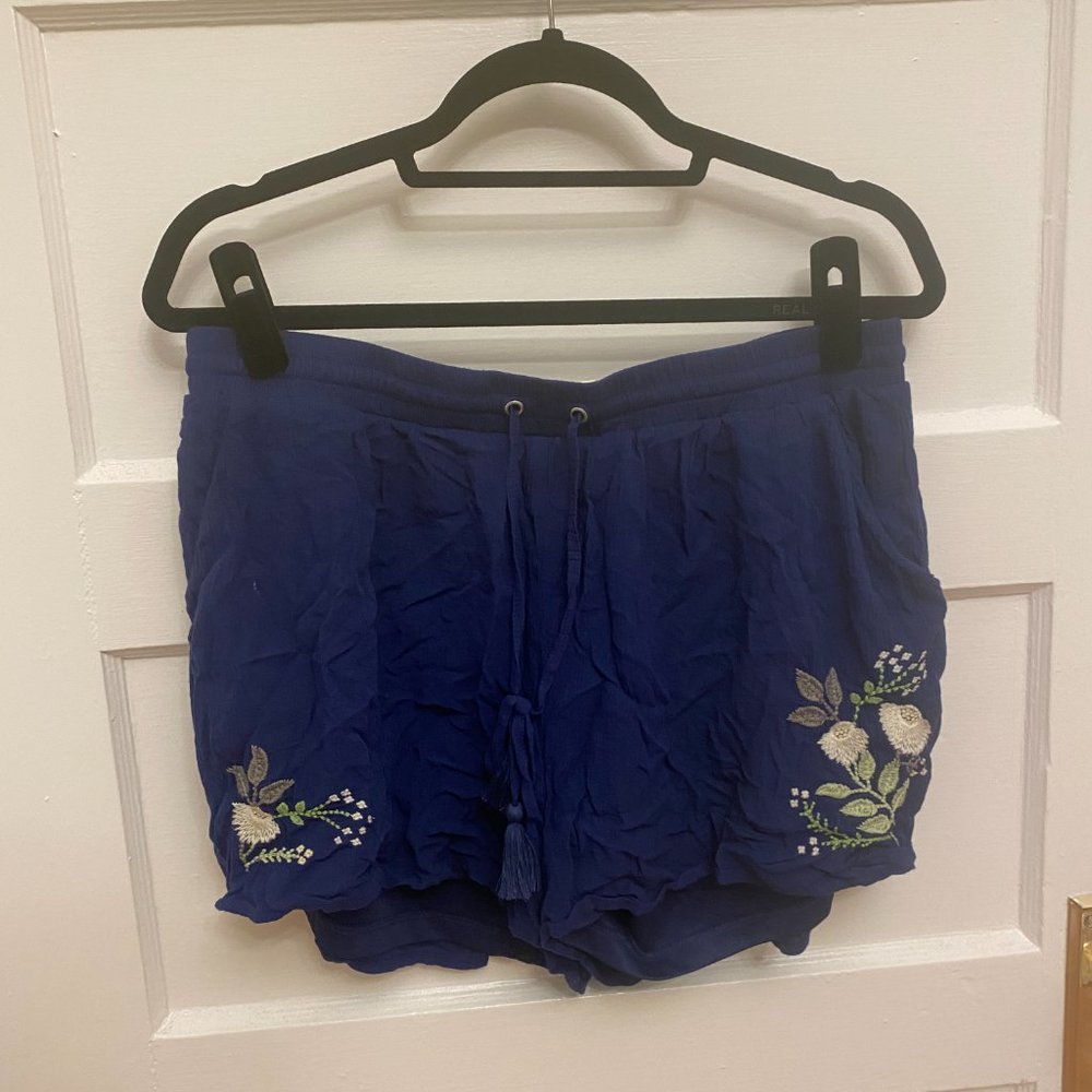 Francesca's Blue Rain Navy Embroidered shorts - Size Large